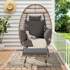 Infurnic Patio Accent Chairs, Outdoor Wicker Egg Chair with Soft Cushions and Footstool for Patio Backyard Living Room, Gray, 36.22"*27.2"*57.1" - 3 of 4