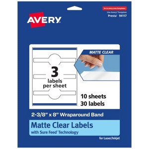 Avery Matte Clear Wraparound Band Labels with Sure Feed, 2-3/8" x 8", 30 Matte Clear Labels, Laser/Inkjet Printable Labels - 1 of 4