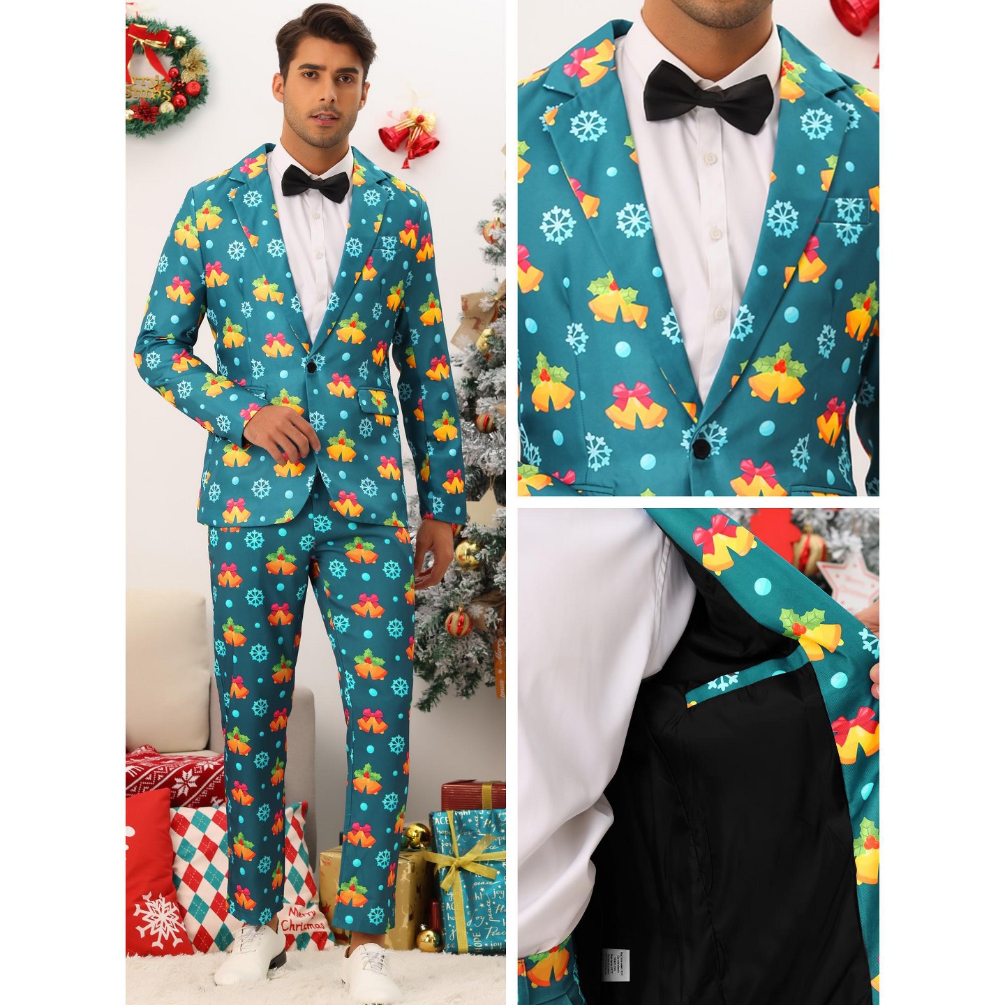 Мужские пиджаки TATT 21 Halloween Graphic Printed Party Costume Blazers Lake Blue, цвет: Синий — фото 4