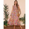 INSPIRE CHIC Women's Summer V Neck Ruffle Flutter Sleeve Smocked Tiered Beach Flowy Boho Maxi Dress - 4 of 4