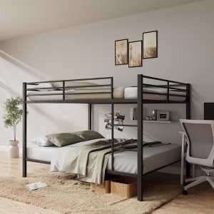 Full Over Full Bunk Bed, Heavy Duty Metal Frame, Built-in Ladder, Low Profile Design, Space-Saving-- Frevyn - 1 of 4