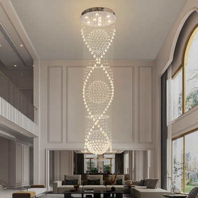 Ludomide Crystal Chandelier Modern Spectacular Spiral Raindrop Luxury Flush Mount Long Chandelier Light Fixtures for Stair Foyer Entryway