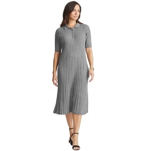 Jessica London Women's Plus Size Ribbed Henley Dress - 1 of 4