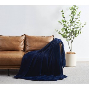 Royal Velvet 60"x70" Luxe Faux Rabbit Fur Throw in Gift Box Navy Blue - 1 of 4