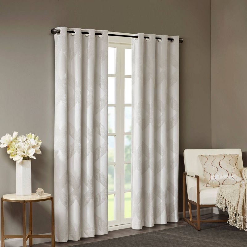 Byron Ogee Knitted Jacquard Blackout Curtain Panel, 3 of 12