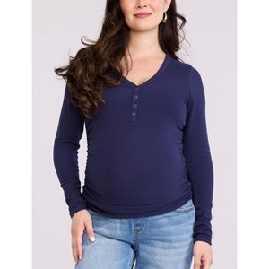Women's V-Neck Side-Ruched Long Sleeve Henley Tee | Motherhood Maternity - 1 of 4