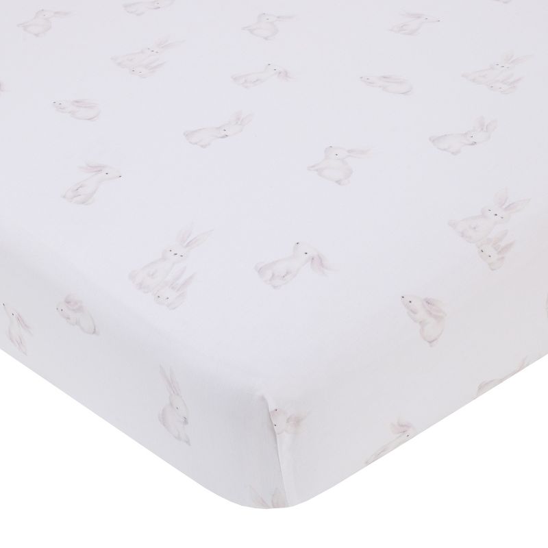 NoJo Sweet Bunny Pink, White, and Taupe 100% Cotton 3 Piece Nursery Crib Bedding Set - Quilt, Fitted Crib Sheet, and Crib Skirt, 3 of 5