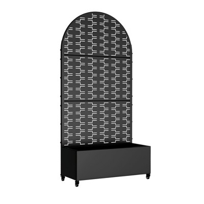 Lirago Metal Planter Box privacy screen Garden Bed with Trellis and Wheels - Black- 6 ft. H x 3 ft. W