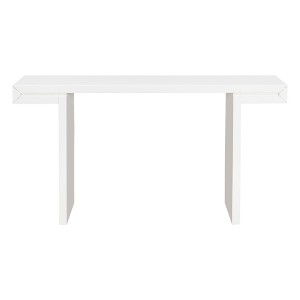 Gulches 60 Inch Large Console Table Geometric Clean Lines Painted Finish Adjustable Feet For Living Room Entryway Hallway White - 1 of 4