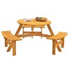 Kelly 6-Person Wooden Circular Patio Picnic Table Set with 3 Built-in Benches, Outdoor Furniture - The Pop Home - 2 of 4