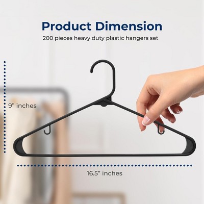 SereneLife 200-Pack Slim Black Plastic Non-Slip Hangers