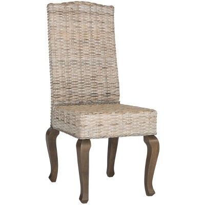 Set of 2 Transitional White Washed Rattan Side Chairs