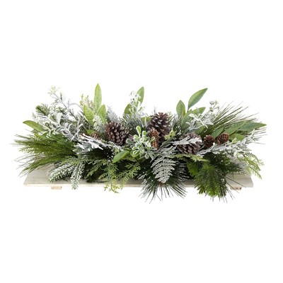 Nearly Natural 26-in Holiday Flocked Winter Christmas Artificial Arrangement Cutting Board Wall Décor or Table Arrangement