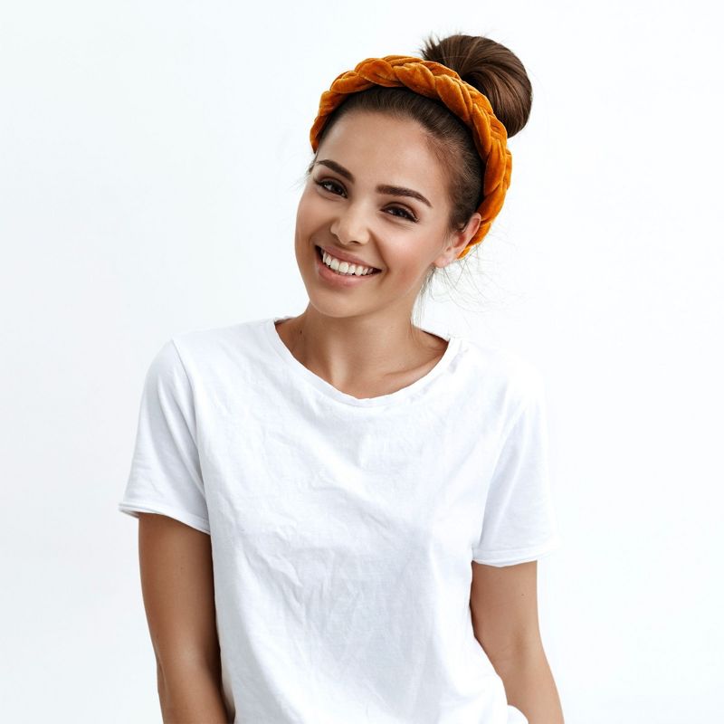 Glamlily 4 Pack Velvet Braided Headbands for Women, Wide, Non-Slip Padded Hair Accessories (4 Colors), 3 of 11