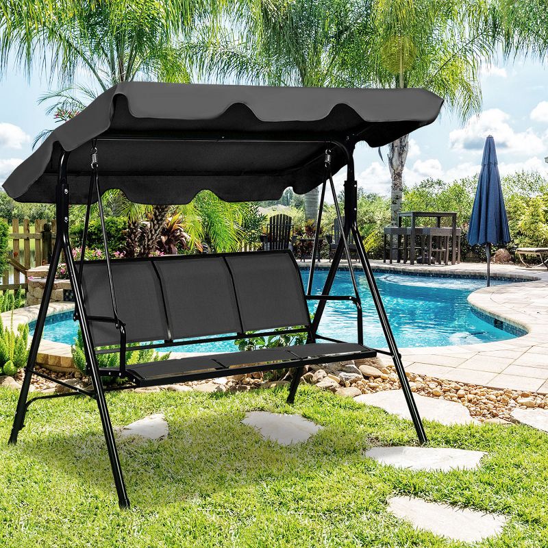 Tangkula Outdoor Porch Swing Canopy Patio Swing Chair 3 Person Canopy Hammock, 3 of 11