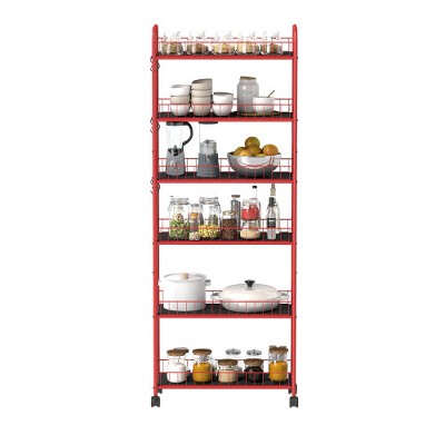 LunaLulinlk red 6-tier slim rolling storage trolley for narrow spaces in kitchens, bathrooms, etc.