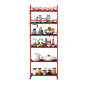 LunaLulinlk red 6-tier slim rolling storage trolley for narrow spaces in kitchens, bathrooms, etc. - 1 of 4