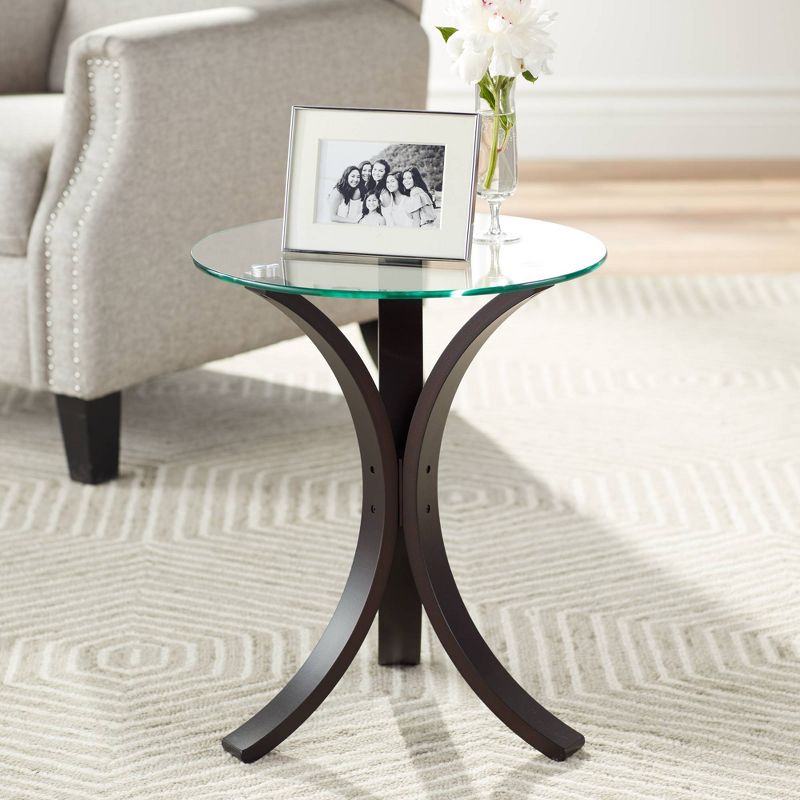 Studio 55D Niles Modern Wood Round Accent Table 17 3/4" Wide Dark Brown Clear Tempered Glass Tabletop for Living Room Bedroom Bedside Entryway Office, 2 of 10