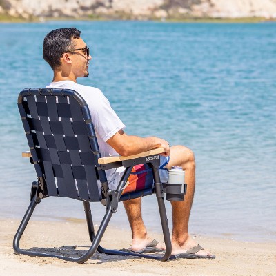 Navy Woven Aluminum Beach and Camping Chair with Hardwood Arms