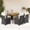 vidaXL Patio Dining Set with Cushions Outdoor Garden Furniture Poly Rattan - Black and Cream 59.1" Table Length 6-Piece - 2 of 4
