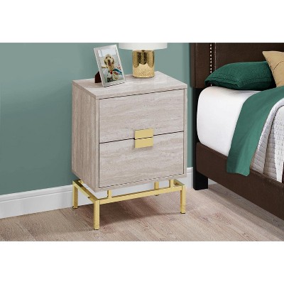 Beige Marble Look 2-Drawer Gold Metal Accent Table