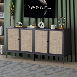 Brafab 63" Buffet Sideboard Cabinets, 4-Door Rattan Storage Cabinet Accent Entryway Chest Console Table Liquor Wood Cupboard - 1 of 4