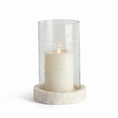 Plum & Post Claire Hurricane Small - Gray/White Marble Candle Holder