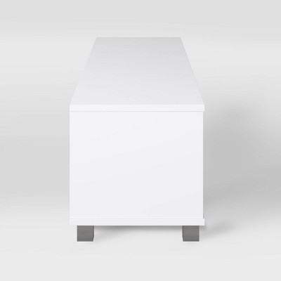 Modern White and Silver 78" TV Stand with Open Shelving