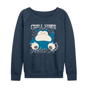 Women's - Pokémon - Snorlax Chill Vibes Lightweight French Terry Wide Neck Long Sleeve Shirt - 1 of 4