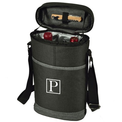 Picnic at Ascot Personalized Two Bottle Wine Cooler with Corkscrew - Charcoal