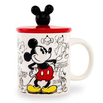 Silver Buffalo Disney Mickey Mouse Sketchbook Ceramic Mug With Lid | Holds 18 Ounces