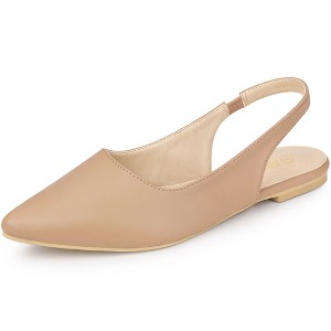 Allegra K Women's Faux Leather Pointed Toe Slip-On Slingback Flat Pumps - 1 of 4