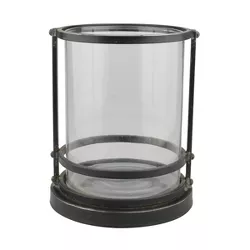 9" Metal Trim Glass Hurricane Candle Holder Black - Stonebriar Collection