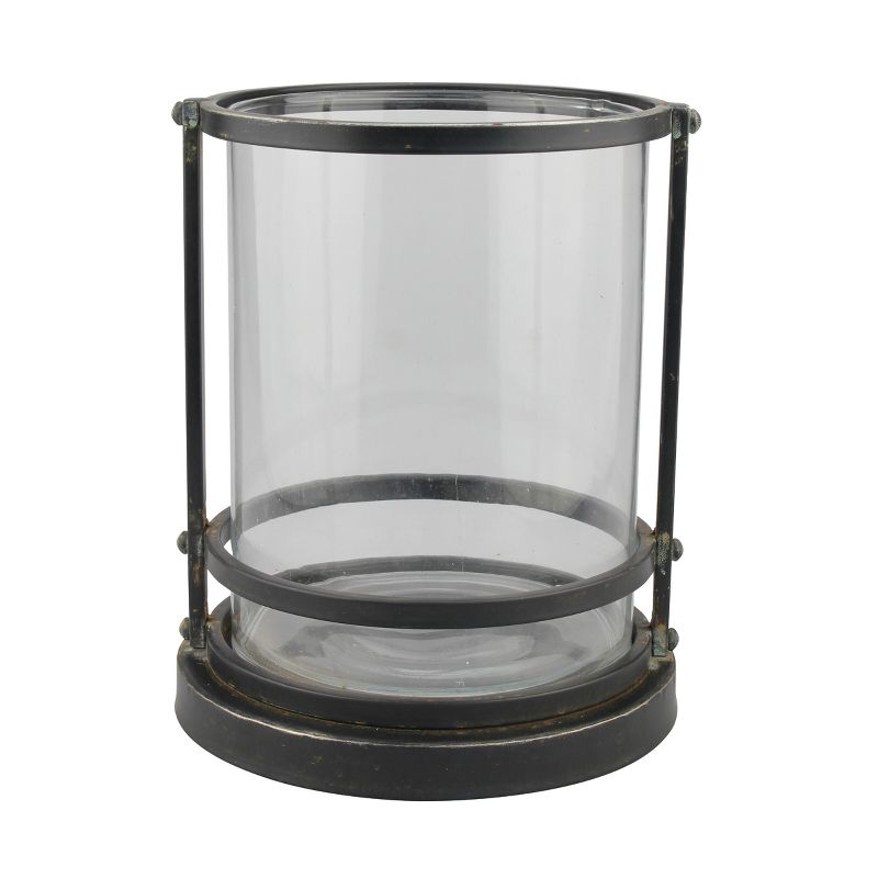 9&#34; Metal Trim Glass Hurricane Candle Holder Black - Stonebriar Collection, 1 of 8
