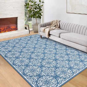 Area Rugs Floral Rugs Boho Rug Moroccan Carpet Vintage Low Pile Rugs for Living Room Bedroom - 1 of 4