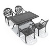 5-Piece Cast Aluminum Outdoor Dining Set: Rectangle Table, 4 Stackable Chairs & Brown Cushions - All-Weather Patio Furniture for Your Backyard - 3 of 4