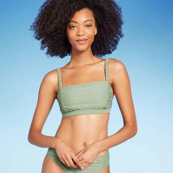 Women's Shirred Off the Shoulder Bralette Lace-Up Bikini Top - Shade &  Shore™ Light Green XS