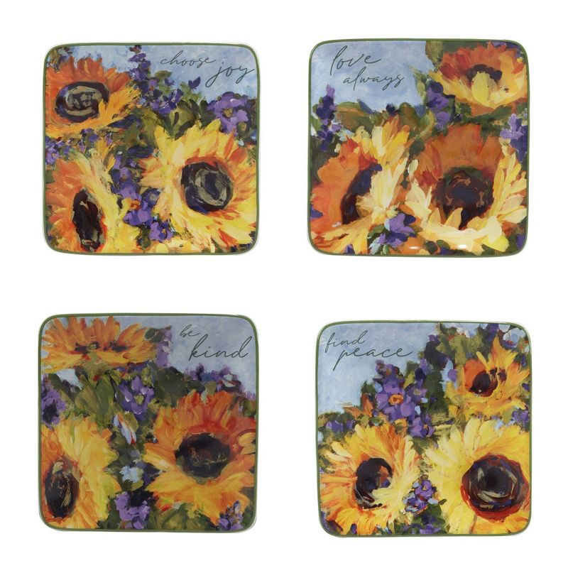 Set of 4 Sunflower Bouquet Assorted Canape/Dining Plates - Certified International, 1 of 7