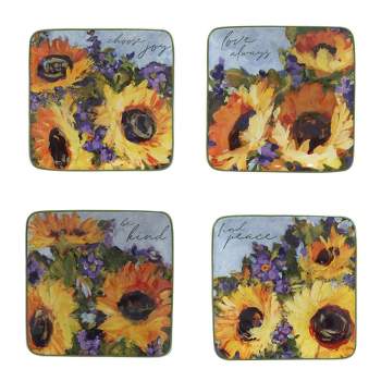 Set of 4 Sunflower Bouquet Assorted Canape/Dining Plates - Certified International
