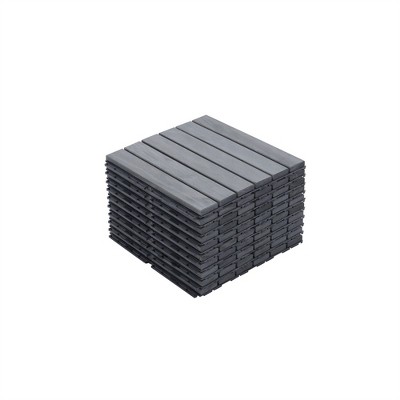 OUTSUPPLY Interlocking Deck Tiles, 12"x12" Light Gray Acacia Hardwood Outdoor Flooring for Patio, Pool, Balcony