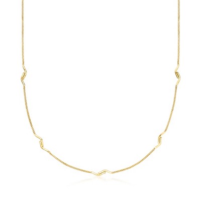 Ross-Simons Italian 14kt Yellow Gold Chevron Station Curb-Link Necklace Size 16