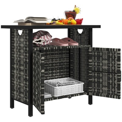 Outsunny Outdoor Pool Towel Storage Cabinet Organizer, PE Rattan Pool Valet