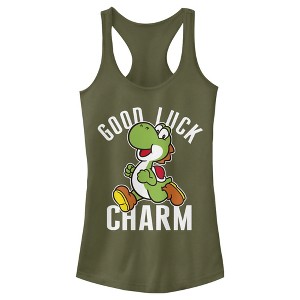 Juniors Womens Nintendo Super Mario Yoshi St. Patrick's Good Luck Charm Racerback Tank Top - 1 of 3