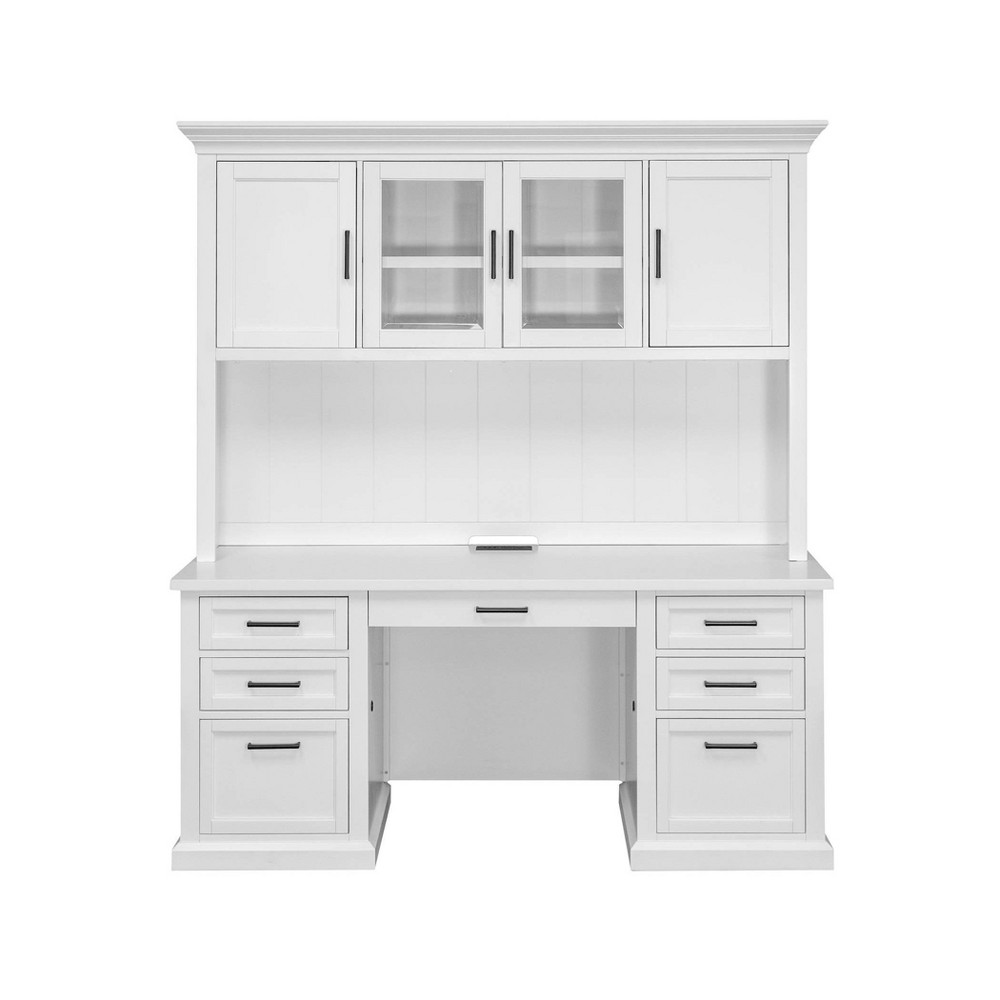 Photos - Display Cabinet / Bookcase Modern Wood Credenza Desk with Hutch Fully Assembled White - Abby Collecti