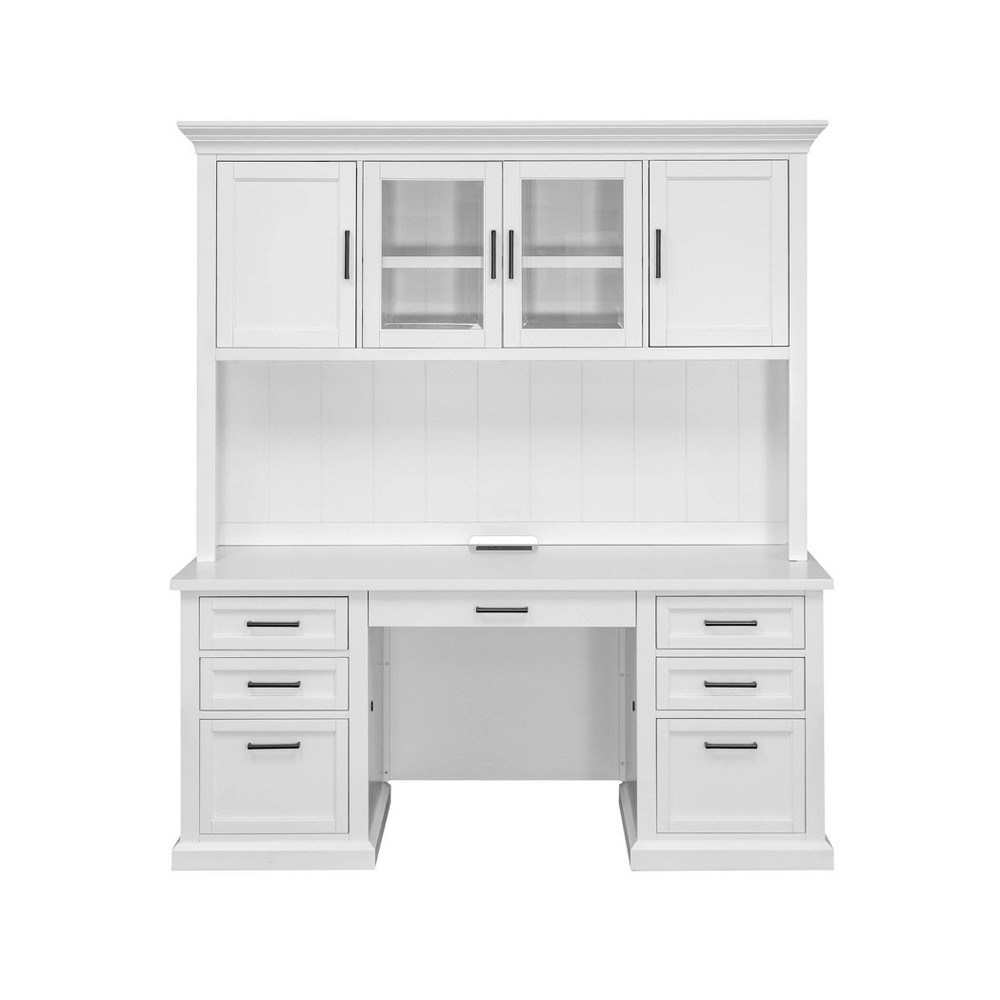 Photos - Other Furniture Modern Wood Credenza Desk with Hutch Fully Assembled White - Abby Collection - Martin Furniture