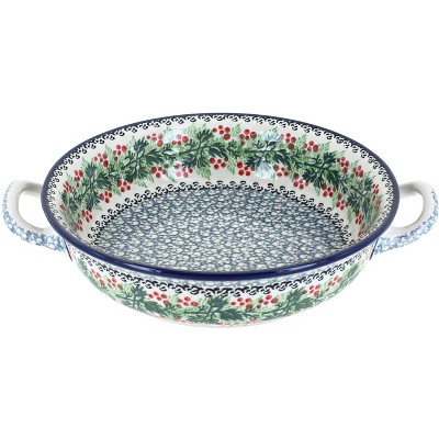 Blue Rose Polish Pottery 419 Ceramika Artystyczna Small Round Casserole with Handles