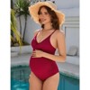 Coolmee Womens Maternity Swimsuit One Piece Summer V Neck Spaghetti Straps Front Cross Bathing Suit Ribbed Pregnancy Swimwear - 4 of 4