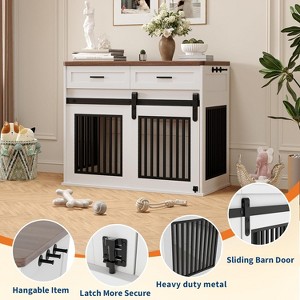 42'' Dog Crate Furniture with Storage Drawers,Dog Kennel Furniture with 2 Sliding Barn Doors, Wooden Double Dog Cage TV Stand - 1 of 4