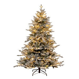 Nearly Natural 6-ft Pre-Lit Artificial Fraser Fir Flocked Christmas Tree with Instant Connect Technology and 280 Warm White LED Lights - 1 of 4