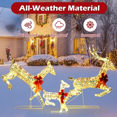 Warm White LED Lighted Reindeer Family Set with Red Bows